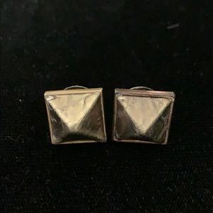 Bronze Leather Pyramid Stud Earrings